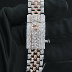 Rehan Jewels Rolex Oyster Perpetual Date Just Swiss Eta Automatic Movement Rose Gold Two Tone Real VVVS Moissanite Diamond Watche