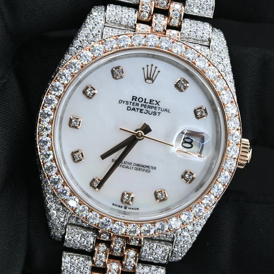 Rehan Jewels Rolex Oyster Perpetual Date Just Swiss Eta Automatic Movement Rose Gold Two Tone Real VVVS Moissanite Diamond Watche