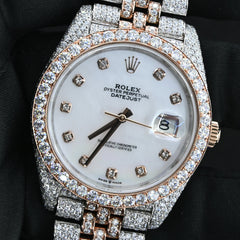 Rehan Jewels Rolex Oyster Perpetual Date Just Swiss Eta Automatic Movement Rose Gold Two Tone Real VVVS Moissanite Diamond Watche