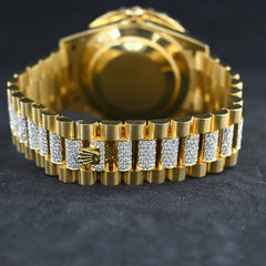 Rehan Jewels Rolex Oyster Perpetual Swiss Eta Automatic Movement Full Yellow Gold Real VVS Moissanite Diamond Luxurious Watch