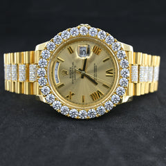 Rehan Jewels Rolex Oyster Perpetual Swiss Eta Automatic Movement Full Yellow Gold Real VVS Moissanite Diamond Luxurious Watch