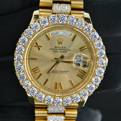 Rehan Jewels Rolex Oyster Perpetual Swiss Eta Automatic Movement Full Yellow Gold Real VVS Moissanite Diamond Luxurious Watch