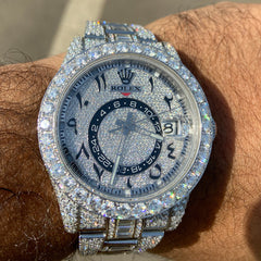 Rehan Jewels Rolex Arabic Dial Plate Swiss Eta Automatic Movement Full Ice Out Real VVS Moissanite Round Diamond & Baguette Watch Luxurious Watch