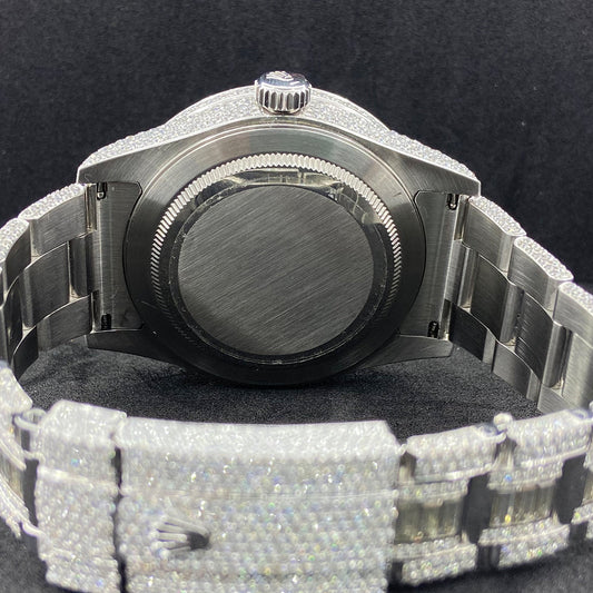 Rehan Jewels Rolex Arabic Dial Plate Swiss Eta Automatic Movement Full Ice Out Real VVS Moissanite Round Diamond & Baguette Watch Luxurious Watch