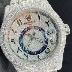 Rehan Jewels Rolex Arabic Dial Plate Swiss Eta Automatic Movement Full Ice Out Real VVS Moissanite Round Diamond & Baguette Watch Luxurious Watch