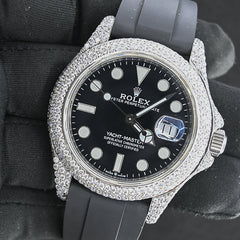Rehan Jewels Rolex Oyster Perpetual Date Just Band Rubber Clad Full White Real VVS Moissanite Diamond Watch