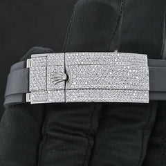Rehan Jewels Rolex Oyster Perpetual Date Just Band Rubber Clad Full White Real VVS Moissanite Diamond Watch