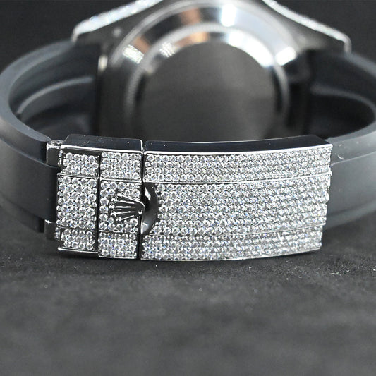 Rehan Jewels Rolex Oyster Perpetual Date Just Band Rubber Clad Full White Real VVS Moissanite Diamond Watch