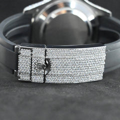 Rehan Jewels Rolex Oyster Perpetual Date Just Band Rubber Clad Full White Real VVS Moissanite Diamond Watch
