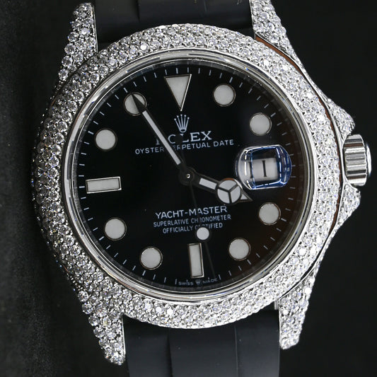 Rehan Jewels Rolex Oyster Perpetual Date Just Band Rubber Clad Full White Real VVS Moissanite Diamond Watch