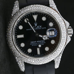 Rehan Jewels Rolex Oyster Perpetual Date Just Band Rubber Clad Full White Real VVS Moissanite Diamond Watch