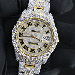 Rehan Jewels Rolex Date Just Swiss Eta Automatic Movement Yellow Gold Two Tone Full Ice Out Real VVS Moissanite Diamond Watch Make Heighted Bezel