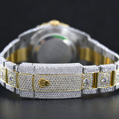 Rehan Jewels Rolex Date Just Swiss Eta Automatic Movement Yellow Gold Two Tone Full Ice Out Real VVS Moissanite Diamond Watch Make Heighted Bezel