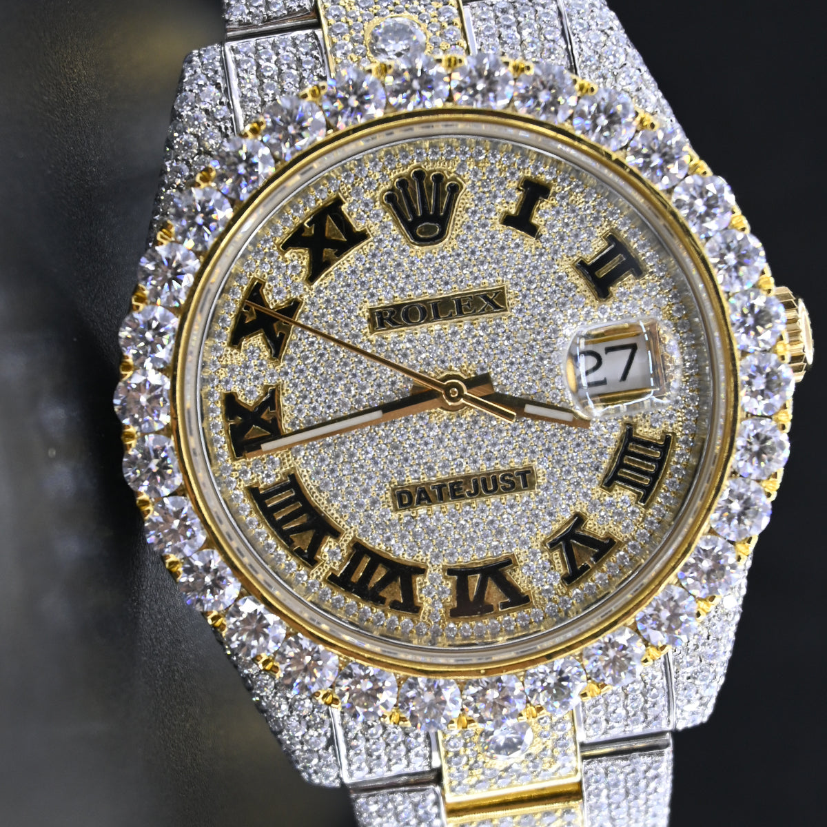 Rehan Jewels Rolex Date Just Swiss Eta Automatic Movement Yellow Gold Two Tone Full Ice Out Real VVS Moissanite Diamond Watch Make Heighted Bezel