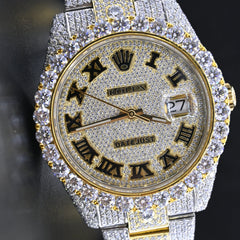 Rehan Jewels Rolex Date Just Swiss Eta Automatic Movement Yellow Gold Two Tone Full Ice Out Real VVS Moissanite Diamond Watch Make Heighted Bezel